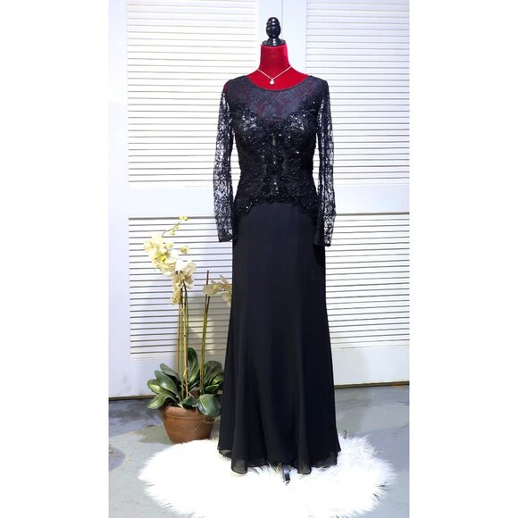 MGNY by Morilee Dresses & Skirts - MGNY Women Black Long Sleeve Lace & Beaded Gown Formal Evening Dress Sz 10 2580